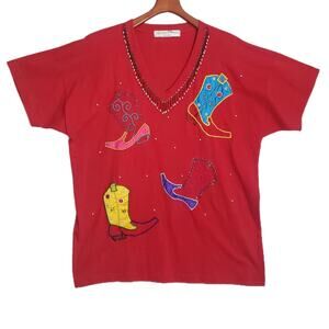 Victoria Jones Woman 1X (ESTIMATED) Cowboy Western Applique Rodeo‎ Red Shirt